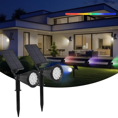 DEXULESA Solar Spot Lights Outdoor, 2-in-1 Wall Mount & Ground Stake 18 LEDs with 2 Lighting Modes, 7 Colors Changing, IP65 Waterproof Solar Landscape Lights for Garden, Pathway, Yard, Patio (2 Pack) - Image 1