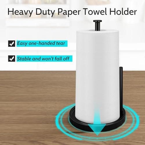 Paper Towel Holder Countertop, Standing Paper Roll Holder with Anti Slip Weighted Base, Stainless Steel Freestanding Paper Towel Holder for Kitchen, Black - Thumbnail 5