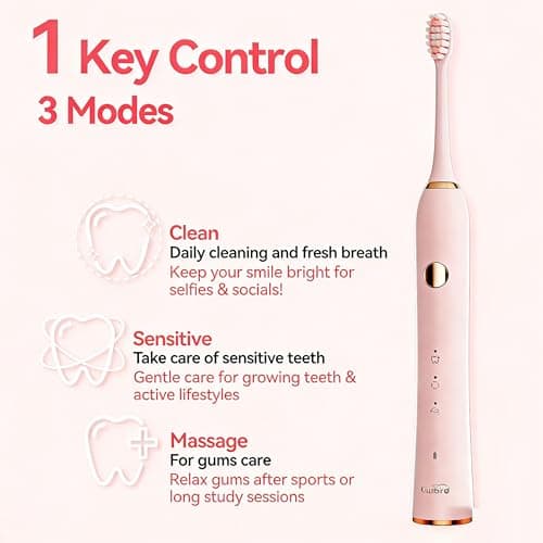 KIWIBIRD K1 MINI Sonic Toothbrush for Teenagers, Slim 85g Lightweight, 90-Day Long Battery, Travel Case & Pouch, IPX7 Waterproof, Sensitive Gums & Teeth, White - Thumbnail 3