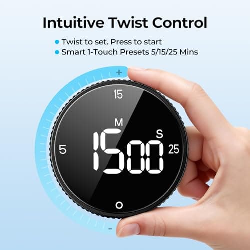Allbean Digital Kitchen Timer, Large Display Magnetic Countdown Countup Timer, 3 Preset Times (5, 15, 25),Volume & Brightness Adjustable for Cooking Classroom Studying, Easy for Kids (Black,2Pcs) - Thumbnail 3