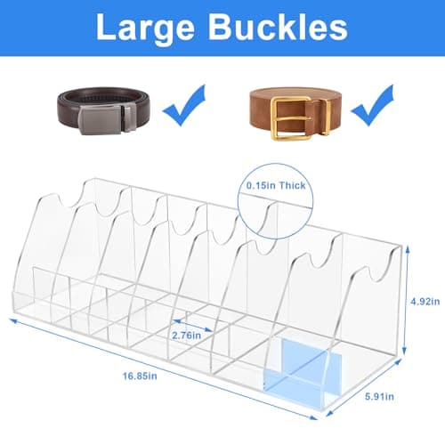 XZQTIVE Belt Organizer, Acrylic Belt Storage Holder for Closet with 7 Compartments, Clear Display Case For Ties,Socks - Thumbnail 2