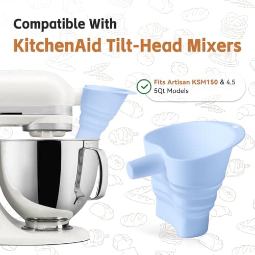 Flour Funnel for Kitchen Aid Mixer - Stand Mixer Attachment Compatible with (KSM150) 4.5-5 Qt Tilt-Head Mixers,Easy Pour Anti-Splash Baking Tool, Dishwasher Safe, for Egg Liquid and Both Flour -Blue - Thumbnail 4