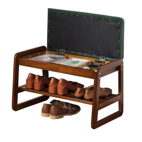 latifolia Shoe Rack Bench, Entryway Shoe Bench with Cushion, Flip-Open Storage Compartment, 2-Tier Shoe Organizer(Green,21.65''L)