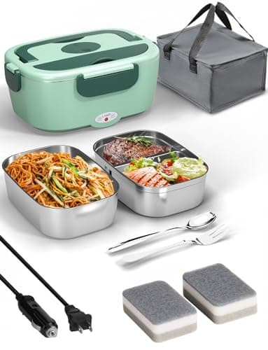 Sitlais Heated Lunch Box for Men&Women - 80W Electric Lunch Box for Adults with Dual 1.5L 304 Stainless Steel Containers Fast Heating Portable Food Warmer for Car&Truck Travel lonchera electrica - Image 1
