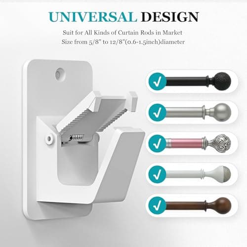 Adhesive No Drill Curtain Rod Brackets - Heavy Duty 30LB Holders for Bathroom Bedroom Kitchen, Universal Damage-Free Window Rod Hooks with Nail-Free Installation (2PC White) - Thumbnail 2