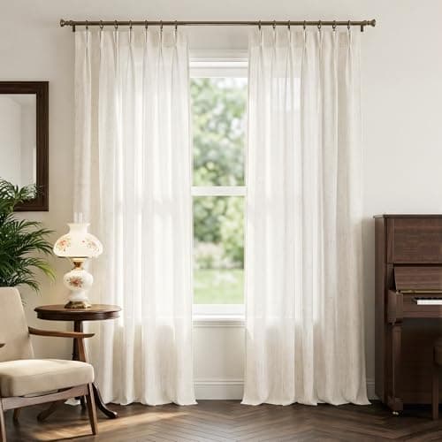NICETOWN Pinch Pleated Linen Blend Ivory Curtains 96 inches Long, Semi Sheer Window Treatments Privacy with Light Filtering Drapes Relax & Causal for Farmhouse, W40 x L96, 2 Panels - Image 1