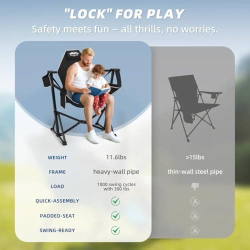 Fragess Portable Hammock Camping Chair with Adjustable Back, Folding Hammock Chair Supports 330lbs, Camping Swing Chair for Adults, Camping Hammock Chair for Lawn, Concerts, Backyard, Stargazer-Black - Thumbnail 5