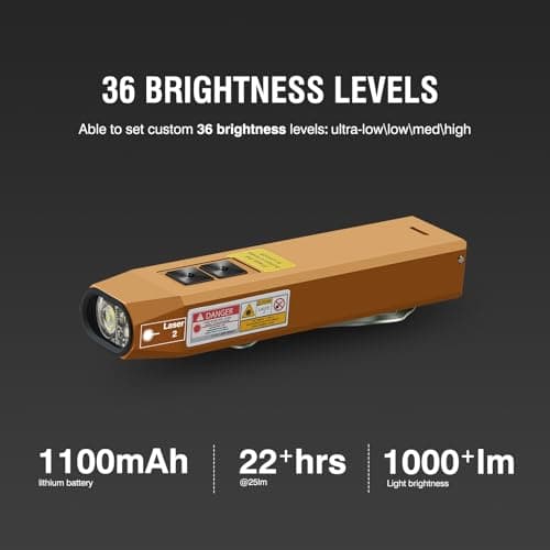 ERITOM Rechargeable EDC Flashlight USB C with White Light, UV and Green Beam 1000 Lumens Portable Flat Flashlight,Programming dimming，for Night Duty, Emergency Repair Brown - Thumbnail 3