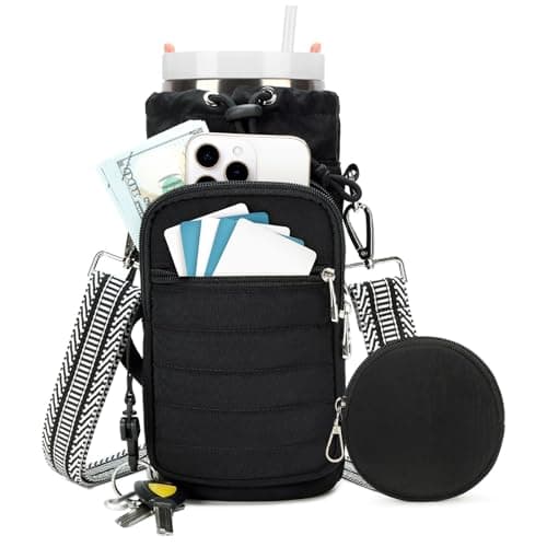 YIQUN Water Bottle Carrier bag with Strap ，Water Bottle Holder with Strap and with Phone Pocket for Walking, Hiking, Cycling