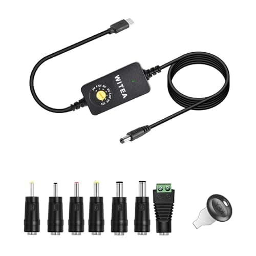 WITEA USB-C to DC Adjustable Power Adapter with 7 Voltage Outputs (3V-12V) | PD Trigger Cable & DC-DC Step Down Module | 8 Connector Tips for Tablets, LED Lights, Routers & More - Image 1