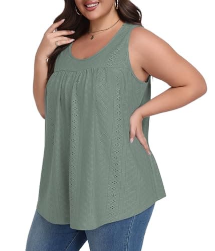 Lastshe Plus Size Scoop Neck Sleeveless Tunics for Women Loose-Fitting Casual Tops Blouses, Grayish Green, 5X - Image 1