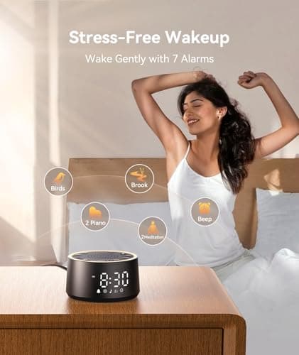 Dreamegg Sound Machine for Sleep - D1 Nova White Noise Sound Machine for Baby Adult with Alarm Clock, Soothing Sounds, Dimmable, White Noise Alarm Clocks for Bedrooms Heavy Sleepers Travel, Black - Thumbnail 5