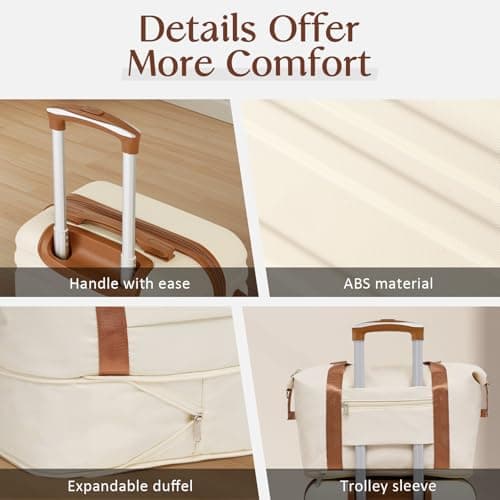 Coolife 3 Piece Luggage Set Carry On Suitcase with Hardside Durable TSA Lock Spinner Wheels (Apricot White, DB/TB/20) - Thumbnail 5