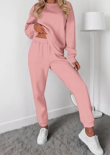 KIRUNDO Sweatsuits Women 2 Piece Outfit Matching Workout Lounge Sets Spring Fall Clothing Tracksuit Airport Travel Outfits(Pink,Medium) - Thumbnail 3