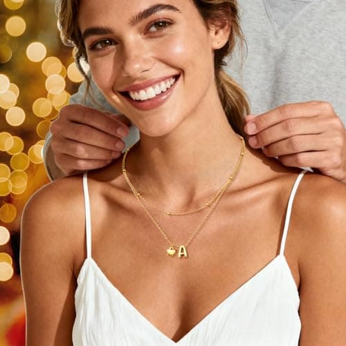adoyi Initial Necklaces Valentines Day Gifts for Women Hers Dainty 14K Gold Plated Heart Layered Letter E Pendant Necklace Stack Trendy Jewelry Birthday Valentines Day Gifts for Women Jewelry - Thumbnail 3