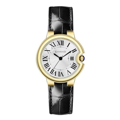 KNISKRED Classic Watch for Women with Vintage Roman Numerals and Solid Stainless Steel Band Ladies Casual Watch (Black Gold) - Image 1