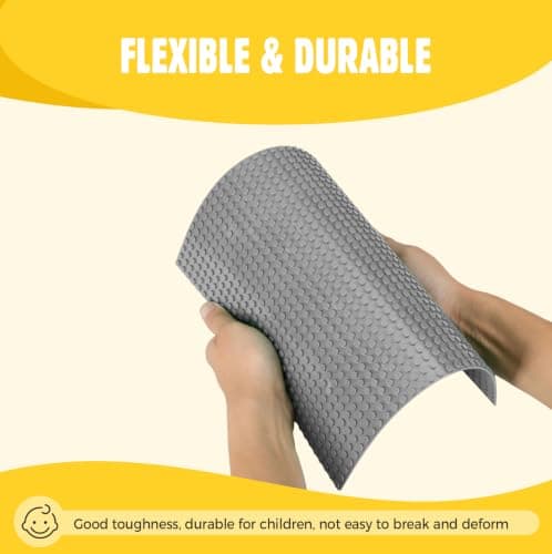 Lekebaby 2 Pack Classic Baseplates 10" x 10", Building Base Plates for Building Bricks, 100% Compatible with Major Brands and Activity Table-Baseplate, Sturdy & Safe, Age 3 and up Kids, Grey/Green - Thumbnail 4