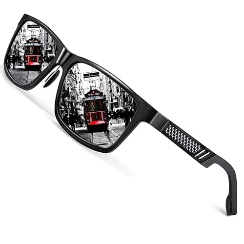 ROCKNIGHT UV Polarized Sunglasses for Men Square Metal Frame Silver Mirrored Sunglasses Outdoor Fishing Hiking Casual - Image 1