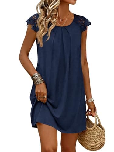 Wenrine Womens Tshirt Nightgown Short Sleeve Soft Sleepwear Casual Sleep Dress with Pockets Navy - Image 1