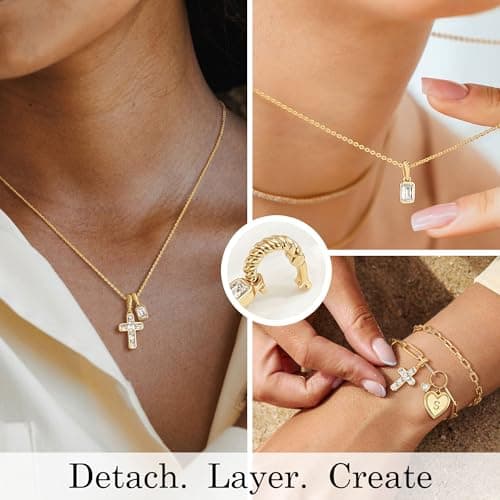 Fettero Cross Necklace for Women - 14K Gold Plated Dainty Pendant Necklaces Non-Tarnish Faith Gold Necklace for Women Trendy Christian Religious Jewelry Gift - Thumbnail 4