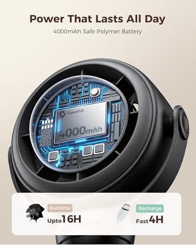 SWEETFULL Baby Stroller Fan - 4000mAh Rechargeable 4-Speed Quiet with LED Display & Night Light, Mini Portable 360° Clip On Safe Fan for Car Seat, Crib, Travel - Black - Thumbnail 4