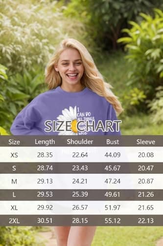 Ladicme Christian Sweatshirts For Women Oversized I Can Do All Things Daisy Graphic Pullover Top Casual Loose Fit Tops Purple - Thumbnail 5