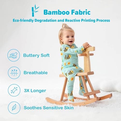 NewSeed Baby One-Piece Footies Long Sleeve Rompers 2-Way Zipper, Baby Bodysuit Bamboo Clothes for Boys Girls (Bee, 3-6M) - Thumbnail 5