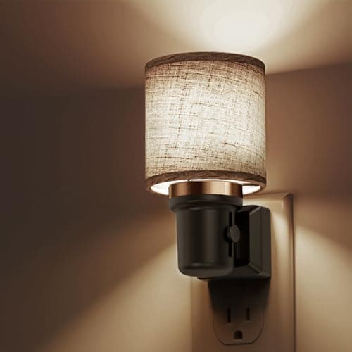 L LOHAS LED Night Lights Plug into Wall,Linen Fabric Cylinder Decor Night Light, Dusk to Dawn Sensor Vintage Nightlight, 5000K Daylight 0-100LM Dimmable, for Bedroom Living Room Hallway - Image 1