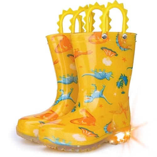 Funspread Toddler Kids Rain Boots - Light Up Boys Rainboots Boots Waterproof Lightweight Outdoor Shoes with Easy-On Handles Yellow Little Kids Size 13 - Image 1