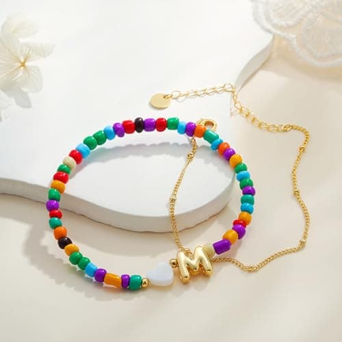 Eaciy Initial Bracelets for Women Easter Gifts for Teen Girls - Colorful Initial Bracelet Girl Jewelry Gifts 18K Gold Plated Letter K Bracelets for Women Tween Girls Trendy Stuff - Thumbnail 5