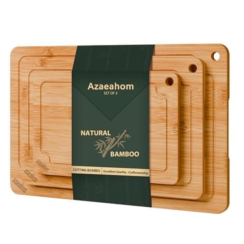 Azaeahom Bamboo Cutting Boards for kitchen, Wood Cutting Board with Juice Grooves & Built-in Handles, Large Medium Small Chopping Board for Meat, Vegetables - Image 1
