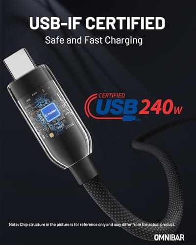 OMNIBAR 240W USB C to USB C Cable (3FT/Braided), USB 4 Cable, 40Gbps Data Sync, 8K HD Display, USB-IF Certified, Thunderbolt 4/3 Compatible, for iPhone 17/16, Samsung S25/S24, Tablets, Laptop, Monitor - Thumbnail 5