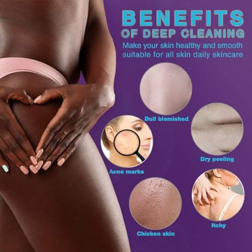 UJFQBH 3 Pieces African Bath Sponge African Net Long Net Bath Sponge Exfoliating Shower Body Scrubber Back Scrubber Skin Smoother,Great for Daily Use (Purple,Blue,Off-White) - Thumbnail 5