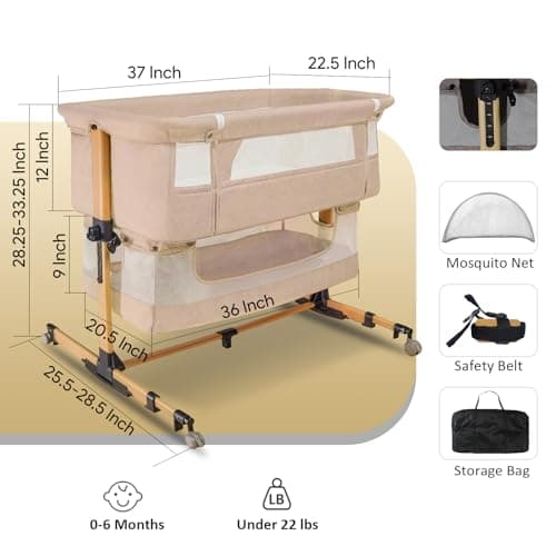 cutebeams Baby Bassinet, 4 in 1 Stable Bedside Bassinet for Baby - Thumbnail 2