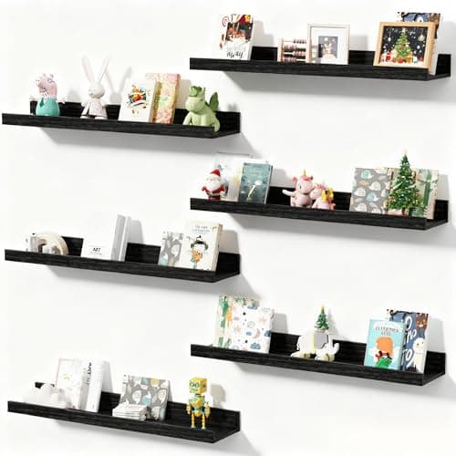 Mifurn Wall Shelves for Living Room, Nursery Book Shelves Black Bathroom Shelves Over Toilet Floating Shelves for Wall, Modern Wood Storage for Bedroom, Kid's Room, Kitchen, 24inch, Set of 6 - Image 1