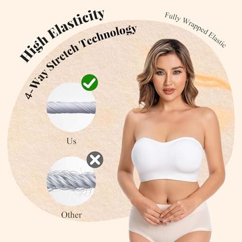 DD DEMOISELLE Summer Bandeau Bras for Women, Wireless Bandeau Bra with Support Plus Size Strapless Bras for Women, 1 Pack, White，XXL - Thumbnail 4