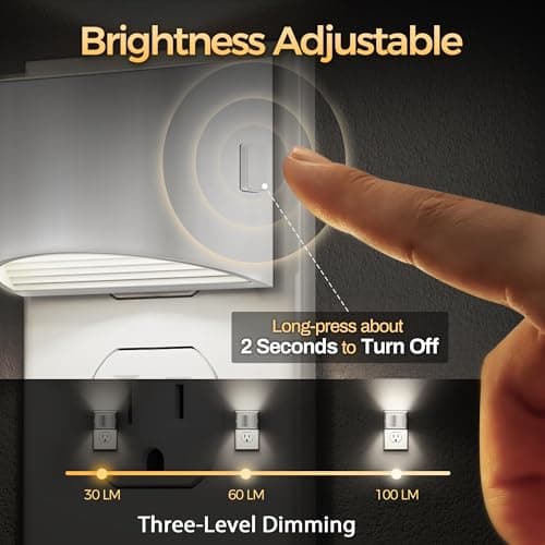 DORESshop LED Night Light[2 Pack], Night Lights Plug into Wall, 3 Level Brightness Adjustable Plug in Night Light, Dusk to Dawn Sensor Nightlights for Adults,Bedroom,Bathroom,Hallway,5000K White Cover - Thumbnail 2