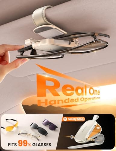 JOYROOM Sunglass Holder for Car Visor Sunglasses Holder Clip [Real One-Handed Operation] [Soft Foam Protection] [Non-Slip] Magnetic Leather Visor Organizer & Accessories Interior Gift for Women Men - Thumbnail 3