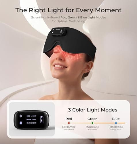 LC-dolida Pro Bluetooth Sleep Mask with White Noise & 3 Lights, Sleep Headphones with Upgrade Chip & Pure Sound, 3D Zero-Pressure Design for Side Sleepers, Total Blackout Soft Sleep Eye Mask, Black - Thumbnail 4