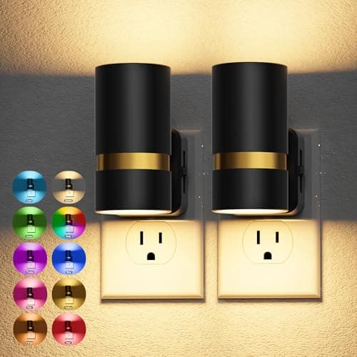 JandCase Night Lights Plug into Wall,2 Pack 10-Color Change RGB Night Light with Dusk to Dawn, 10/25/50/75/100LM Dimmable Plug in LED Nightlight for Bedroom, Hallway, Stairs - Image 1