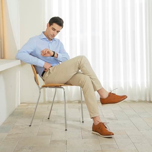 Vostey Mens Casual Dress Shoes Wingtip Plain Business Dress Shoes for Men (BMY618 Yellow Brown 11.5) - Thumbnail 6