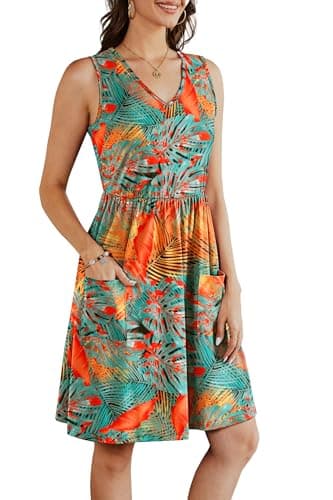 RUMIA V Neck Summer Casual Dresses for Women- Womens Sleeveless Tank Sundress with Pockets Vacation - Thumbnail 4