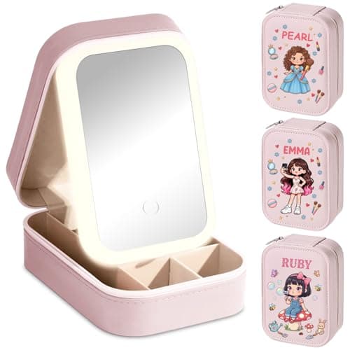 NYLGOXITK Personalized jewelry box with customized name and birth flower shape - Upgradable LED lights + mirror version - Designed specifically for women/girls/bridesmaids, suitable as a gift. - Thumbnail 3