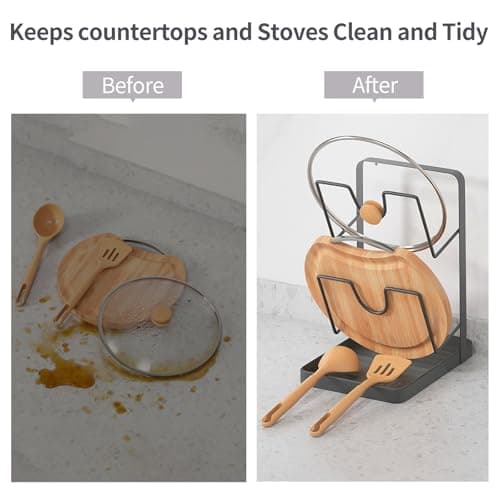SolaceCove Stainless Steel Pot Lid Holder for Kitchen,Pot Lid Storage Rack for Countertop,Multifunctional Kitchen Pot Lid Organizer while Cooking,Two-compartment Stainless Steel Cooking Rack - Thumbnail 2