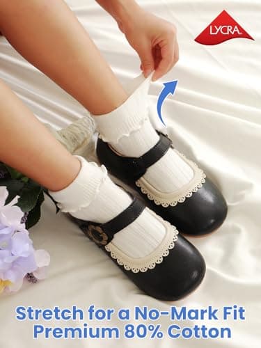 ALLOVIN 6 Pairs Non-Slip Ruffle Lace Socks for Baby & Toddler Girls – Soft Cotton Grip Socks | Off-white | 1-3 Years - Thumbnail 6