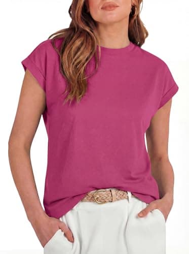 GRECERELLE Women's Pink Summer Tops Cap Sleeve Basic Tee Shirts Casual Tank Top Loose Crew Neck 2026 Trendy Clothes, 2XL - Image 1