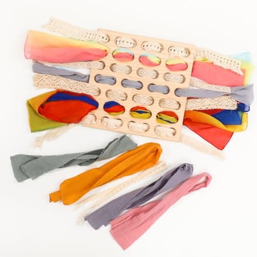 Eray Wooden Lacing Toys Open Ended Busy Board with Play Silks Weaving Board Montessori Gifts Loose Parts Play Materials for Kids