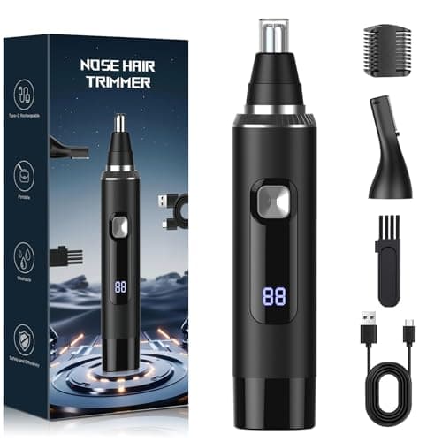 Ginity LED Display Ear and Nose Hair Trimmer Clipper for Men Women,2025 Rechargeable 2 in 1 Professional Painless Eyebrow & Facial Hair Trimmer with Powerful Motor