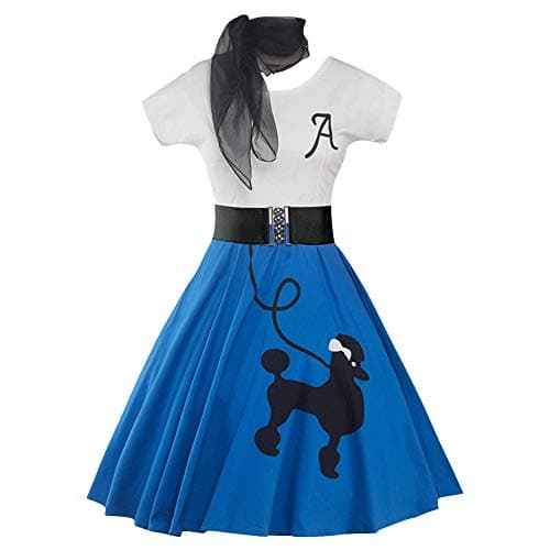 ZEZCLO Women's Retro Poodle Print Skater Dress Vintage High Waist Rockabilly Swing Tee Cocktail Party Dresses Deep Blue L - Image 1