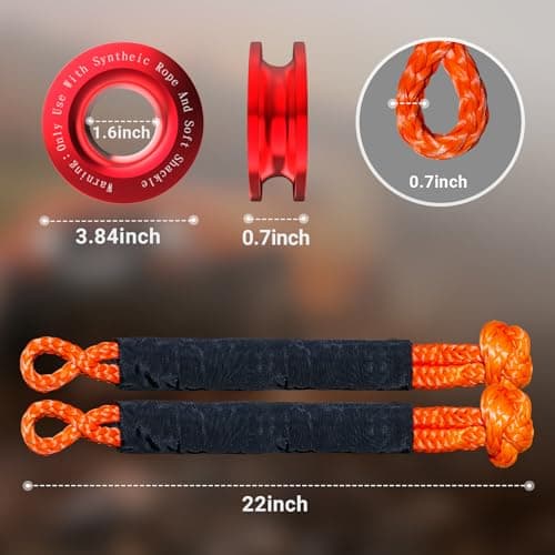 DAJOUJS Synthetic Soft Shackle Rope 1/2 x 22 Inch Orange Recovery Tow Shackles with Red Snatch Recovery Ring 56,000lbs Breaking Strength Offroad Soft Shackle Recovery Kit for Off-Road ATV UTV Vehicles - Thumbnail 6